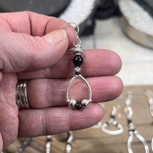 Handmade elegant .925 sterling silver dangle earrings with black onyx beads